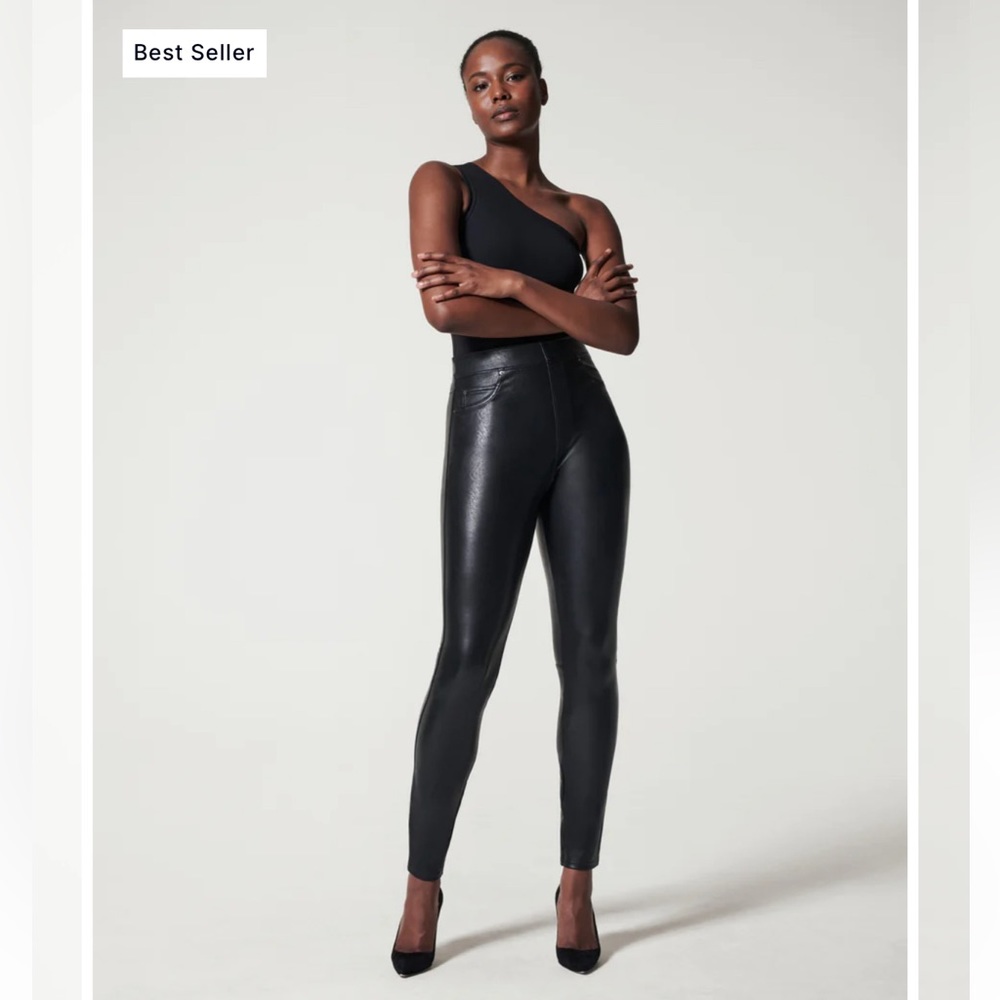 NWT size Med/Tall, high waisted faux leather Authentic Spanx black leggings